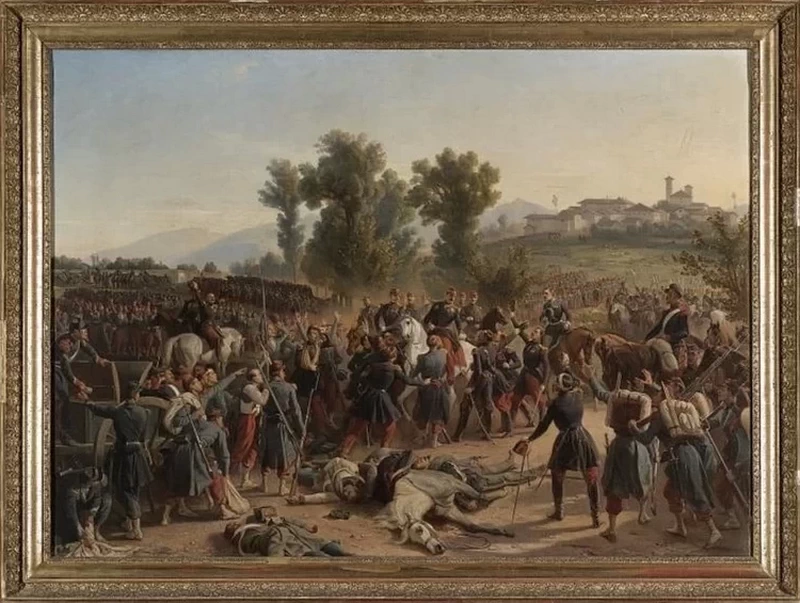 TRUPPE CHE LODANO IL GÉNÉRAL FOREY DOPO LA VITTORIA NELLA BATTAGLIA DI MONTEBELLO IL 20 MAGGIO 1859